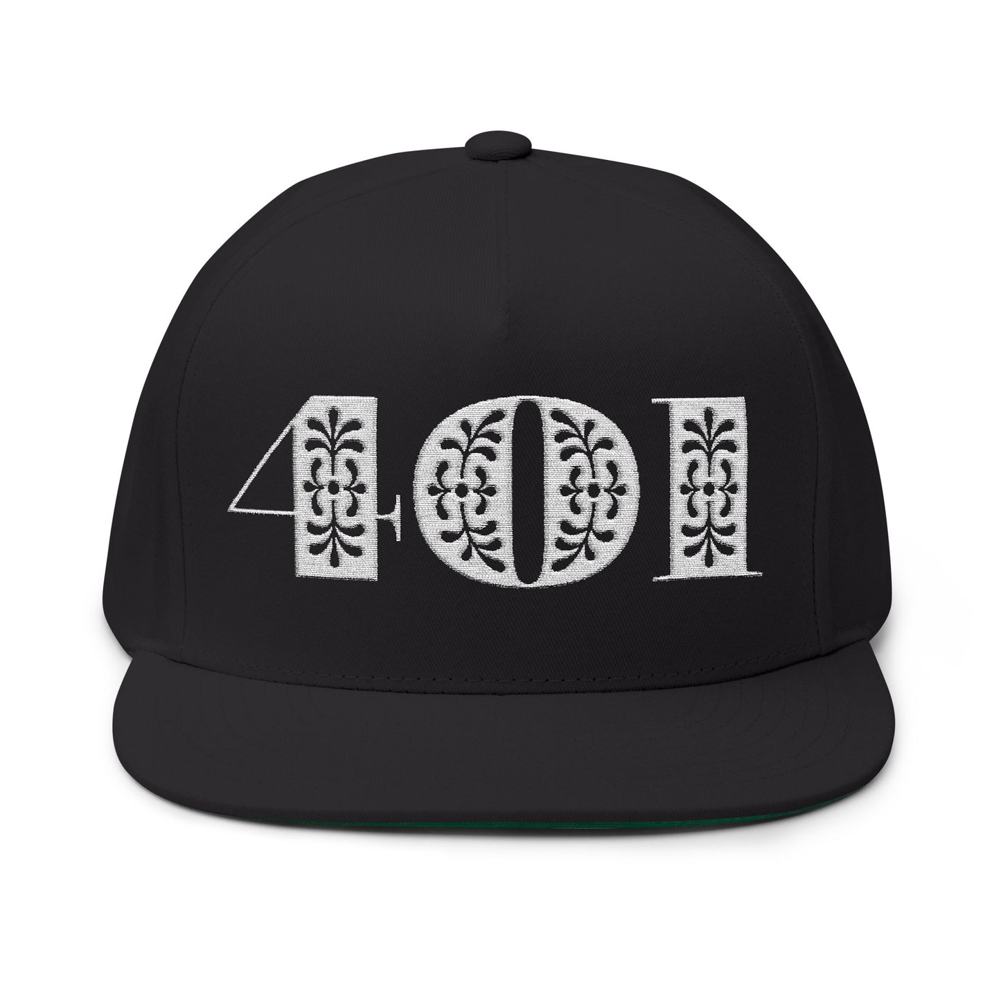 401 Embroidered Flat Bill Cap — Vintage Distressed Number Snapback Hat