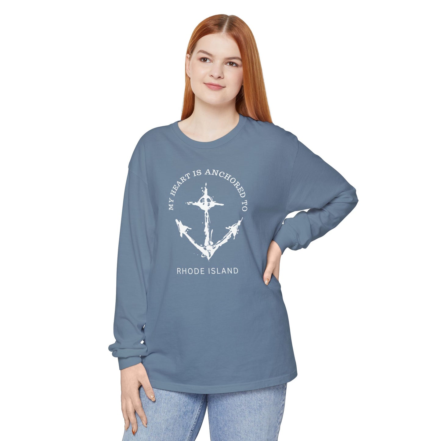 Anchored Heart Rhode Island Long Sleeve T-Shirt
