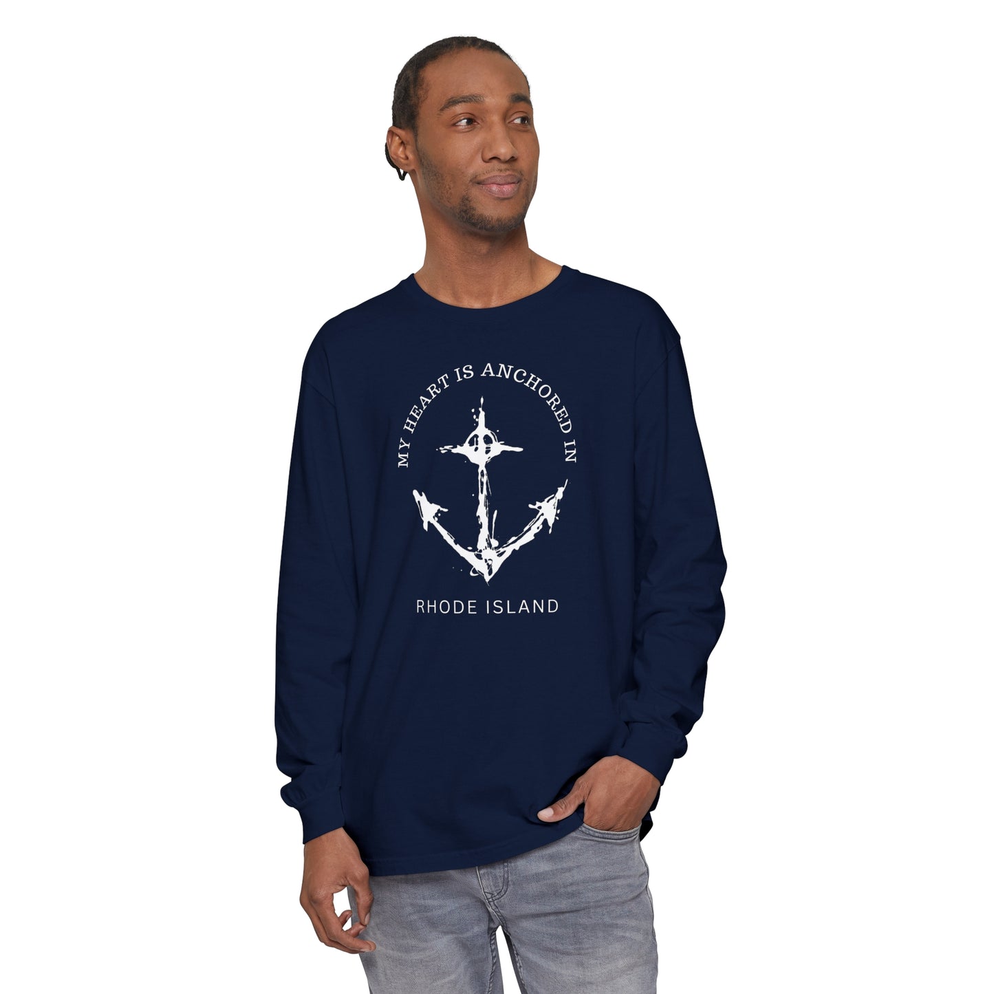 Anchored in Rhode Island Long Sleeve T-Shirt
