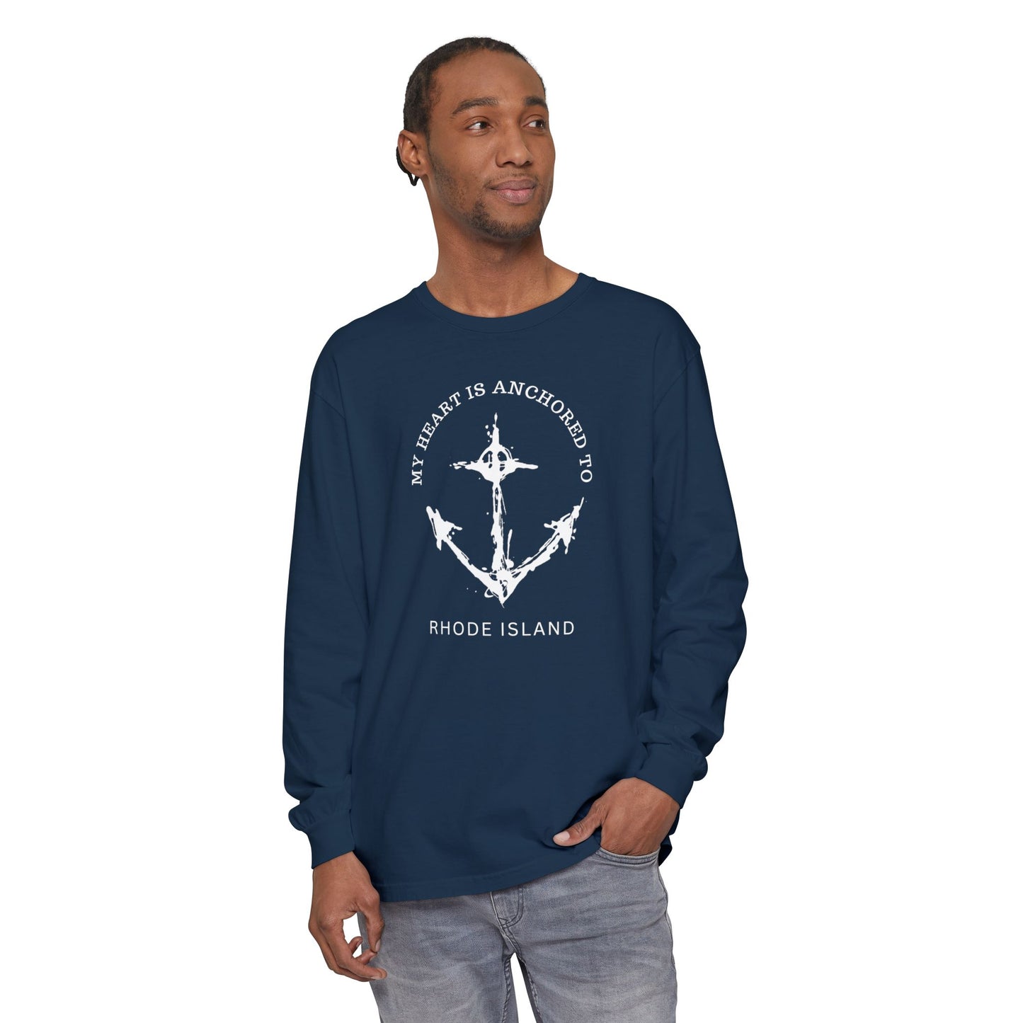 Anchored Heart Rhode Island Long Sleeve T-Shirt