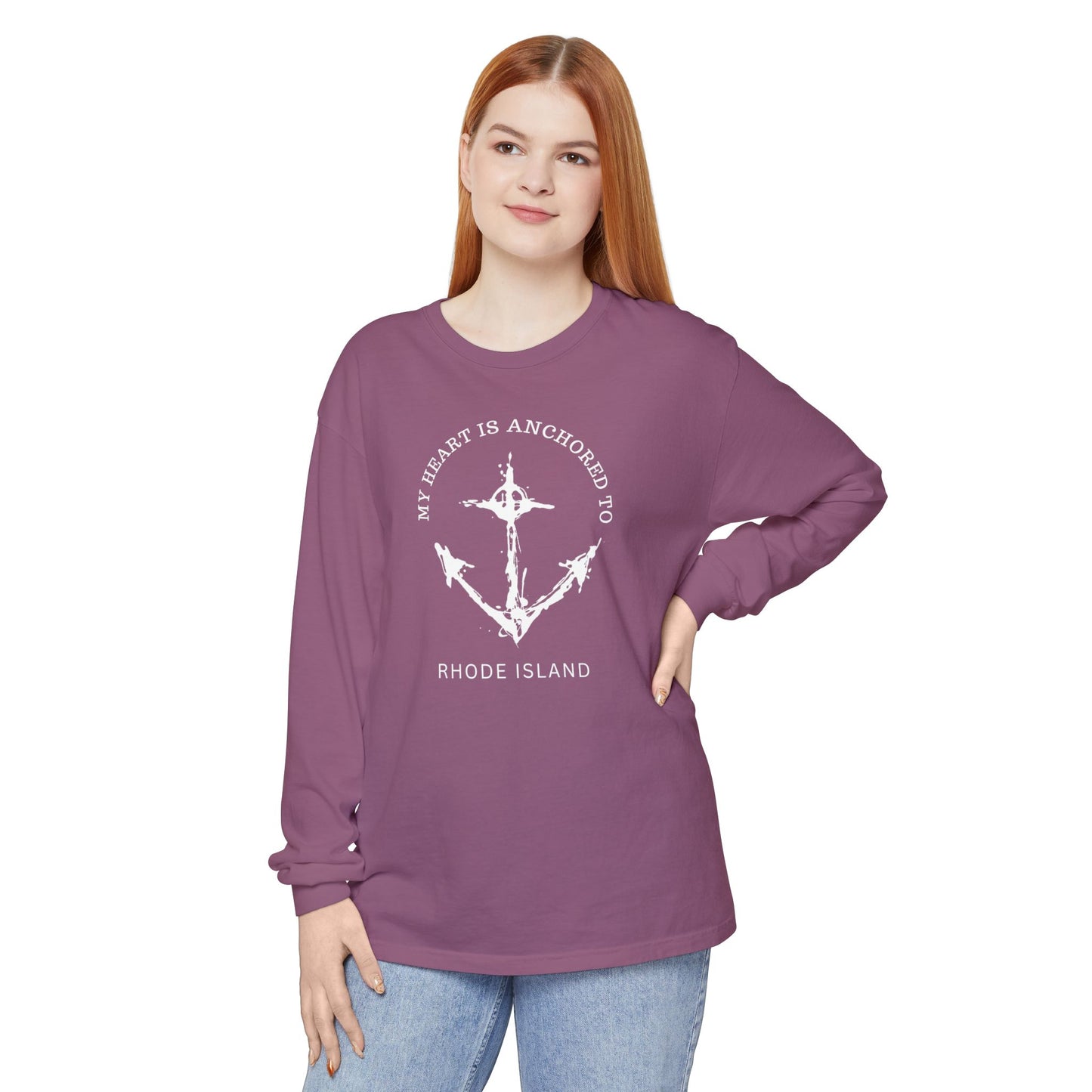 Anchored Heart Rhode Island Long Sleeve T-Shirt