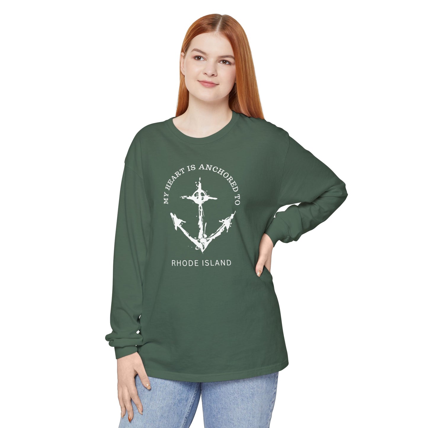 Anchored Heart Rhode Island Long Sleeve T-Shirt