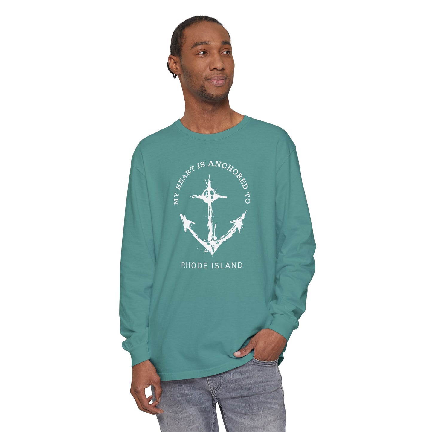 Anchored Heart Rhode Island Long Sleeve T-Shirt