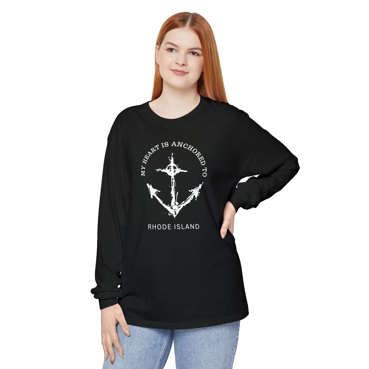 Anchored Heart Rhode Island Long Sleeve T-Shirt
