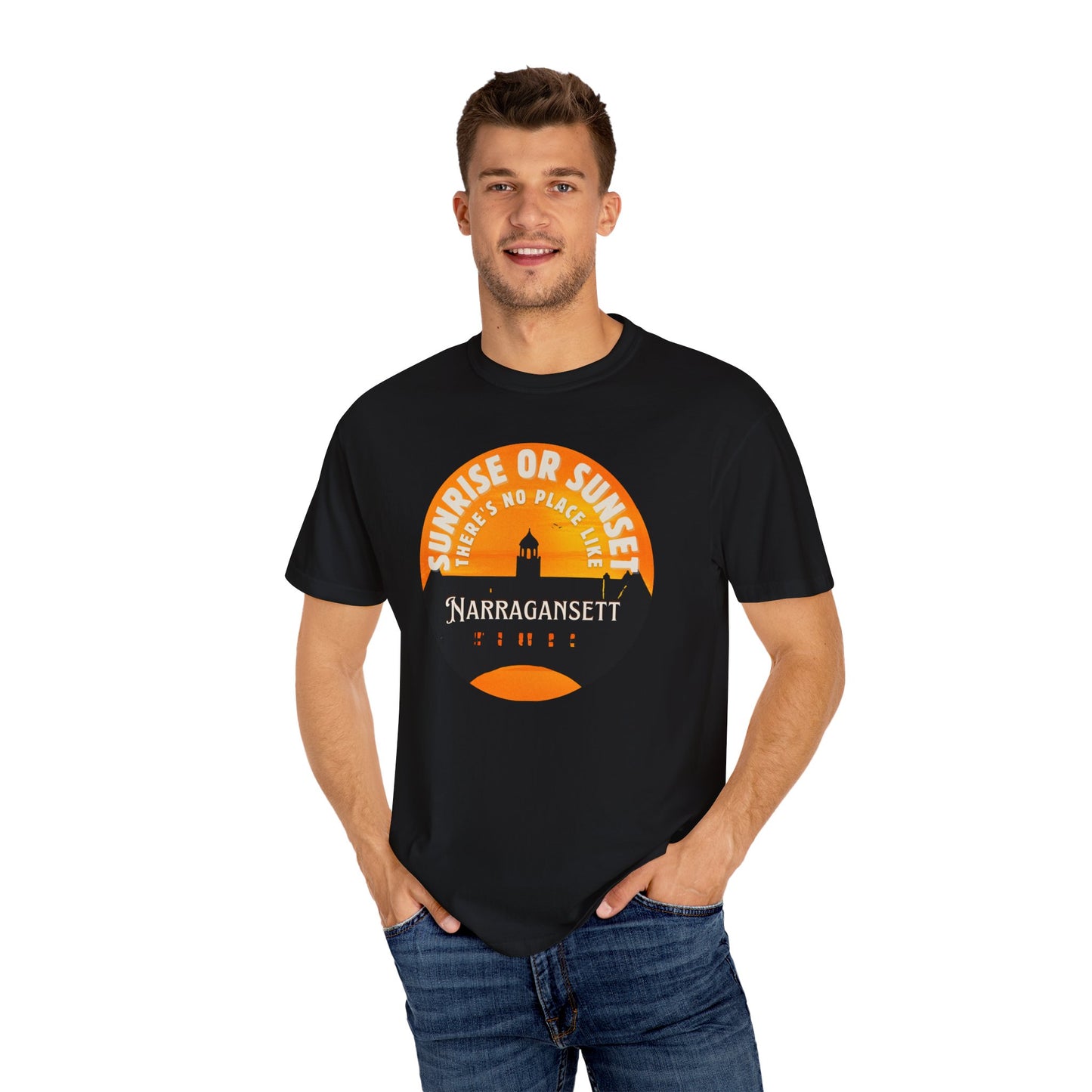 Narragansett Sunrise Sunset T-Shirt — "Sunrise or Sunset, There's No Place Like Narragansett"